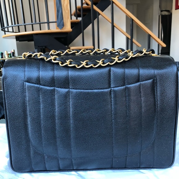 Vintage Caviar Jumbo Vertical Stripe Black GHW - Picture 2 of 8